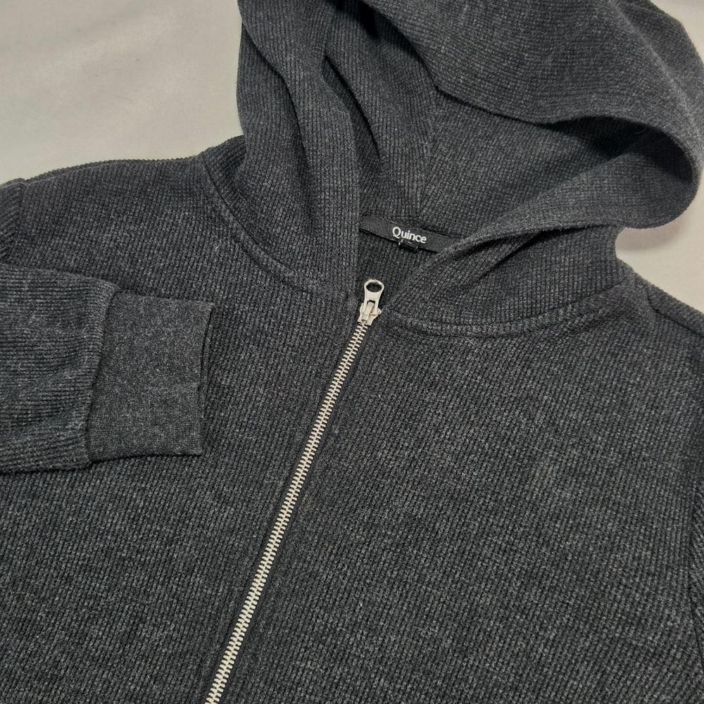 Quince Women Charcoal Grey Waffle Knit Full Zip Hoodie Organic Cotton Blend L